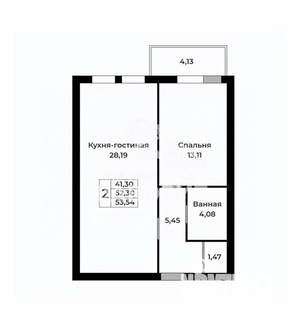 1-к квартира, вторичка, 54м2, 3/6 этаж