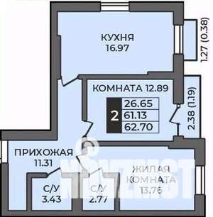 2-к квартира, строящийся дом, 63м2, 12/12 этаж