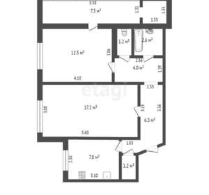 2-к квартира, вторичка, 56м2, 9/17 этаж