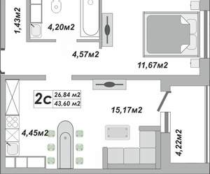 2-к квартира, вторичка, 44м2, 8/25 этаж