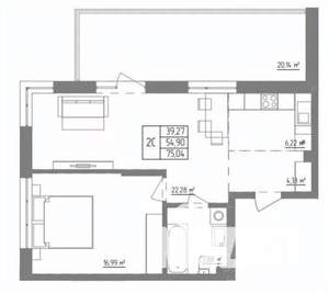 2-к квартира, вторичка, 75м2, 2/9 этаж
