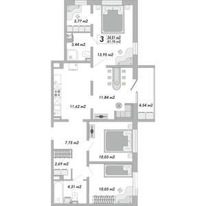 4-к квартира, вторичка, 82м2, 3/15 этаж