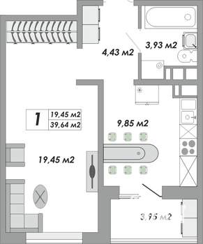 1-к квартира, строящийся дом, 40м2, 5/12 этаж