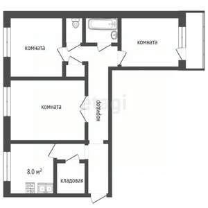 3-к квартира, вторичка, 66м2, 8/9 этаж
