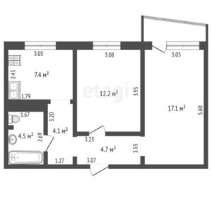 2-к квартира, вторичка, 50м2, 3/9 этаж