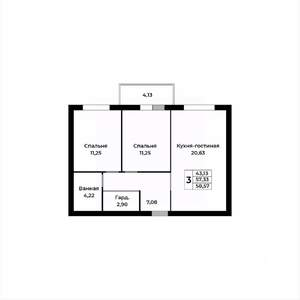 3-к квартира, строящийся дом, 58м2, 5/15 этаж