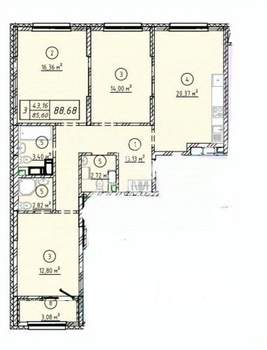 3-к квартира, вторичка, 89м2, 12/17 этаж