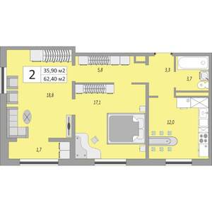 2-к квартира, вторичка, 62м2, 17/24 этаж