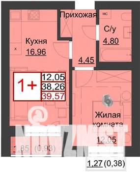 1-к квартира, строящийся дом, 40м2, 4/5 этаж