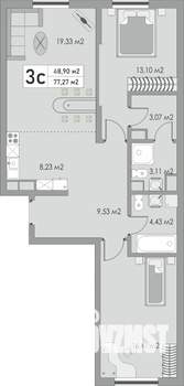3-к квартира, строящийся дом, 77м2, 2/10 этаж