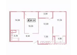 3-к квартира, вторичка, 87м2, 2/17 этаж