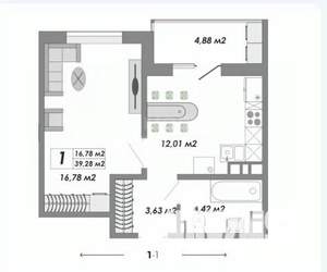 1-к квартира, вторичка, 39м2, 8/17 этаж
