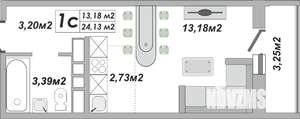 1-к квартира, строящийся дом, 24м2, 17/25 этаж