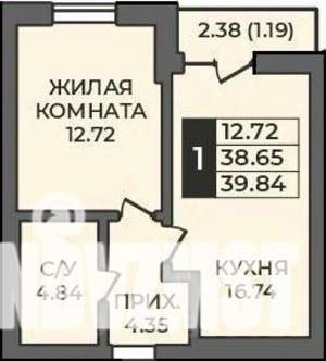 1-к квартира, строящийся дом, 40м2, 10/12 этаж