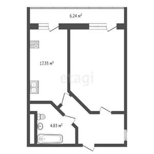 1-к квартира, вторичка, 45м2, 5/16 этаж