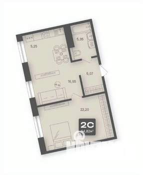2-к квартира, строящийся дом, 55м2, 2/4 этаж