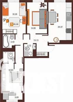 3-к квартира, вторичка, 89м2, 14/17 этаж
