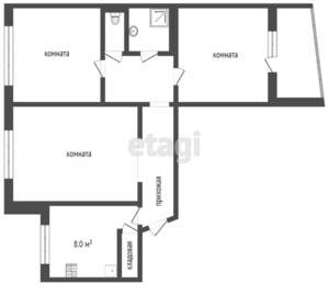 3-к квартира, вторичка, 62м2, 2/5 этаж