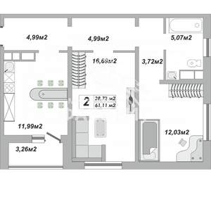 2-к квартира, вторичка, 91м2, 23/25 этаж