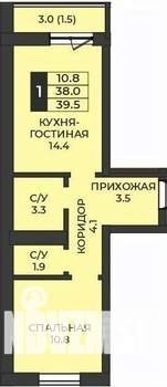 1-к квартира, строящийся дом, 40м2, 1/7 этаж