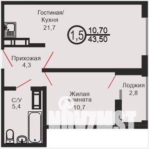 1-к квартира, вторичка, 44м2, 1/17 этаж