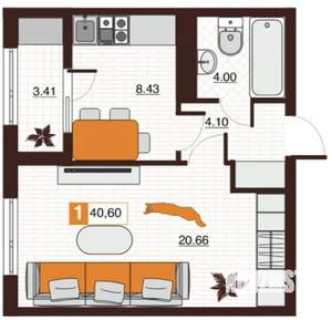 1-к квартира, вторичка, 41м2, 1/13 этаж