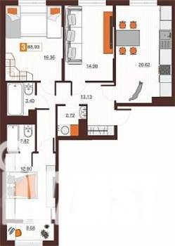 3-к квартира, вторичка, 89м2, 5/17 этаж