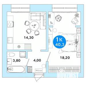 1-к квартира, вторичка, 40м2, 1/4 этаж