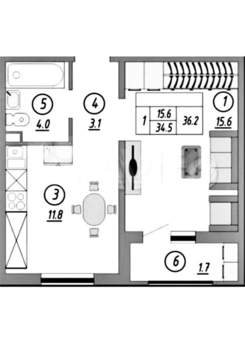 1-к квартира, вторичка, 34м2, 6/17 этаж