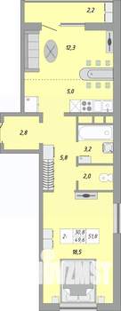 2-к квартира, вторичка, 52м2, 13/24 этаж