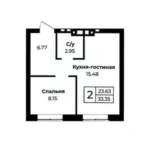 2-к квартира, строящийся дом, 33м2, 11/11 этаж