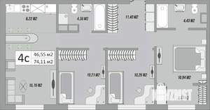 4-к квартира, строящийся дом, 78м2, 1/9 этаж