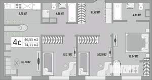 4-к квартира, строящийся дом, 78м2, 1/9 этаж
