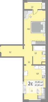 2-к квартира, строящийся дом, 48м2, 1/24 этаж