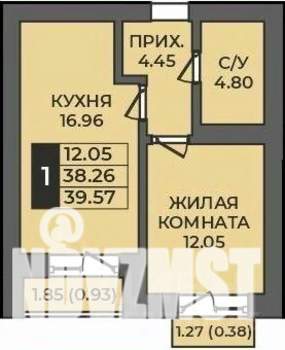 1-к квартира, строящийся дом, 40м2, 5/5 этаж