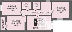3-к квартира, строящийся дом, 81м2, 2/9 этаж