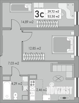 3-к квартира, строящийся дом, 54м2, 2/10 этаж
