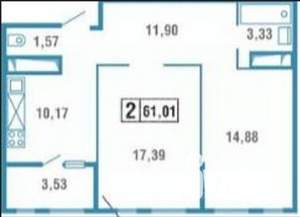2-к квартира, вторичка, 61м2, 7/18 этаж