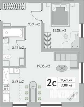 2-к квартира, строящийся дом, 52м2, 2/10 этаж