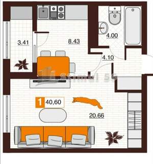 1-к квартира, вторичка, 41м2, 2/17 этаж