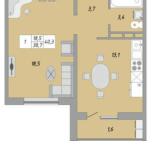 1-к квартира, вторичка, 42м2, 1/24 этаж