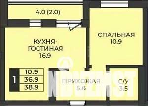 1-к квартира, вторичка, 39м2, 4/10 этаж