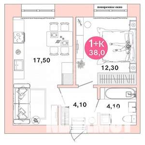 1-к квартира, вторичка, 38м2, 1/4 этаж