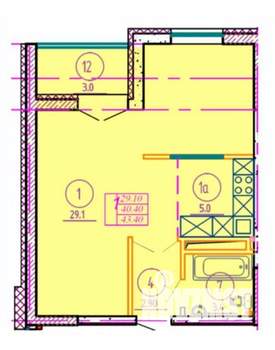 Студия квартира, вторичка, 43м2, 4/10 этаж