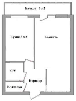 1-к квартира, вторичка, 34м2, 2/5 этаж