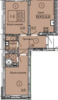 2-к квартира, вторичка, 62м2, 8/9 этаж