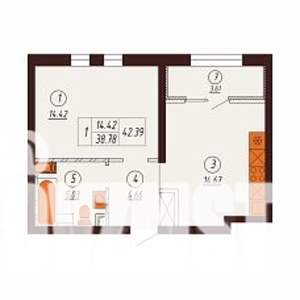 1-к квартира, строящийся дом, 42м2, 2/17 этаж