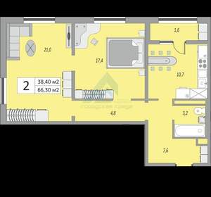 2-к квартира, вторичка, 66м2, 16/24 этаж