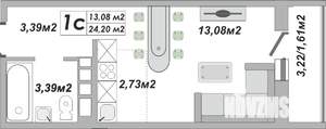 1-к квартира, строящийся дом, 24м2, 2/25 этаж