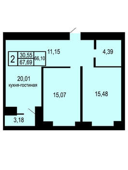 2-к квартира, вторичка, 67м2, 3/17 этаж